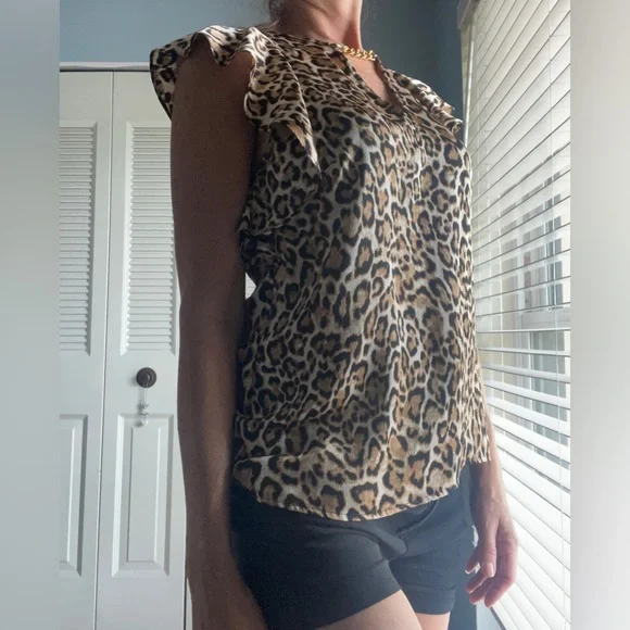 Leopard Print Blouse Michael Kors - Ruffle short sleeve - Picture 4 of 8